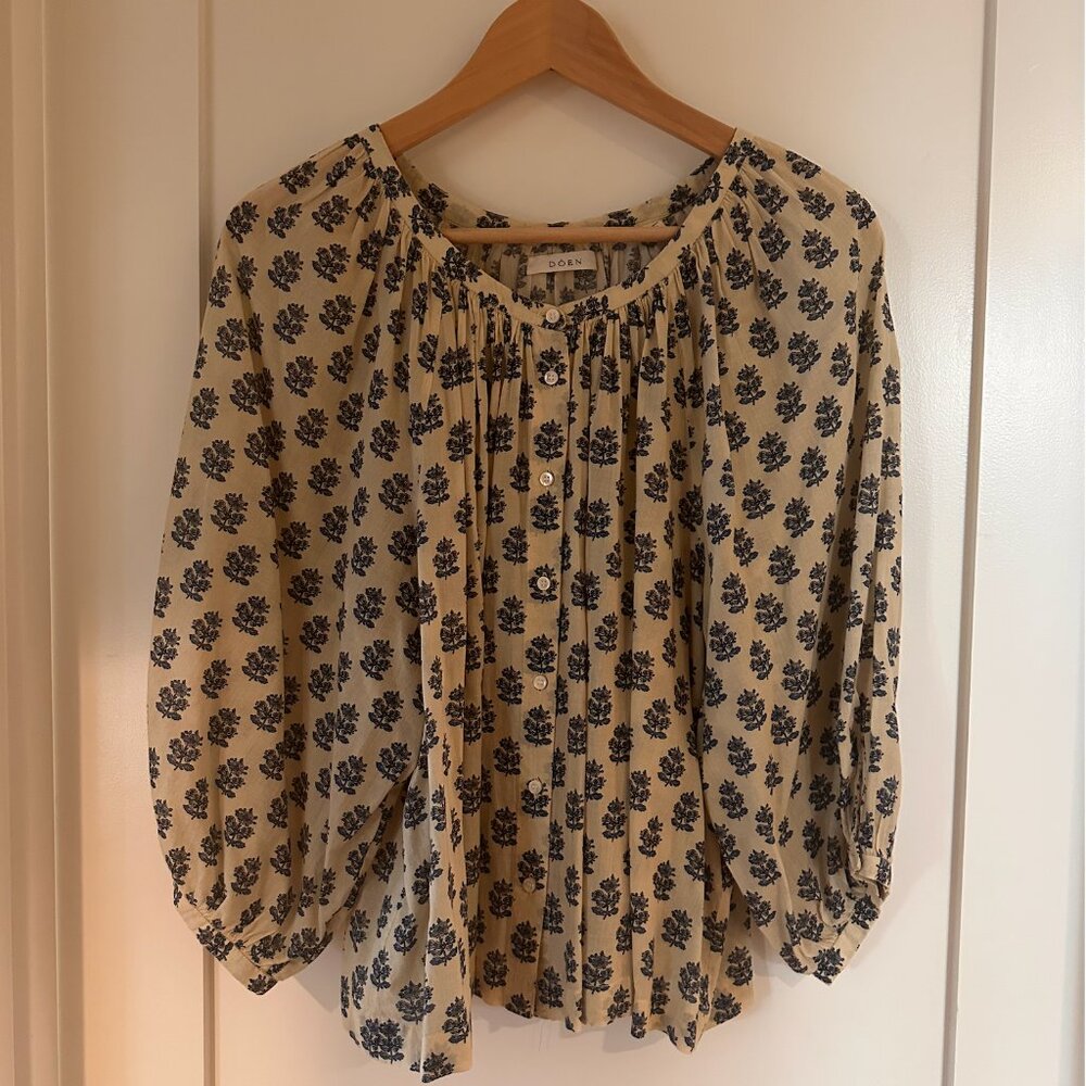 DÔEN Women's Jiana Floral Cotton Blouse - Ivory Meadow Sweet Floral - Size M - Picture 4 of 9